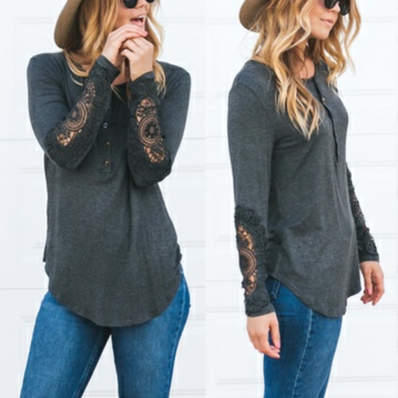 Reflection Lace Long Sleeve Henley Tee M 4-6 - Picture 1 of 4